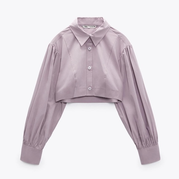 ZARA VOLUMINOUS POPLIN LAVENDER BLOUSE - Picture 1 of 6